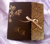 3 V chocolat, cristaux or, motif floral paillet or