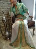 Caftan 3 pices vert emeraude dor soie