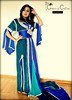 Takchita 3 pices velours vert et soie bleue, brod de sqali argent et dcore de vritables strass Swarovski